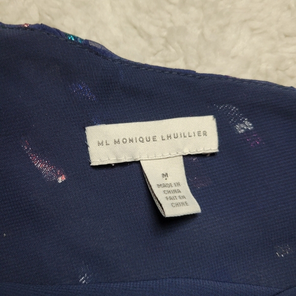 Monique Lhuillier Silk Blouse Women's Medium Metallic Asymmetrical Ruffles - Picture 6 of 9